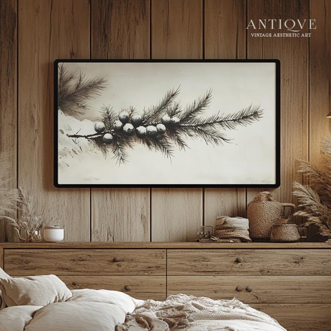 Juniper Branch Art Print, Neutral Holiday Decor - Image 2