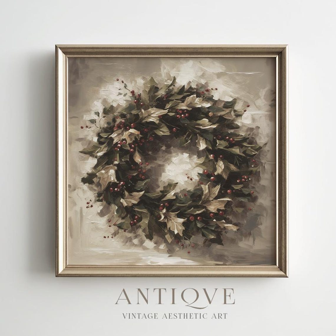 Christmas Wreath With Holly Berries Vintage Style Painting Art Poster - Image 4