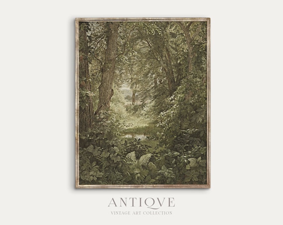 Vintage Forest Print, Green Nature Wall Art
