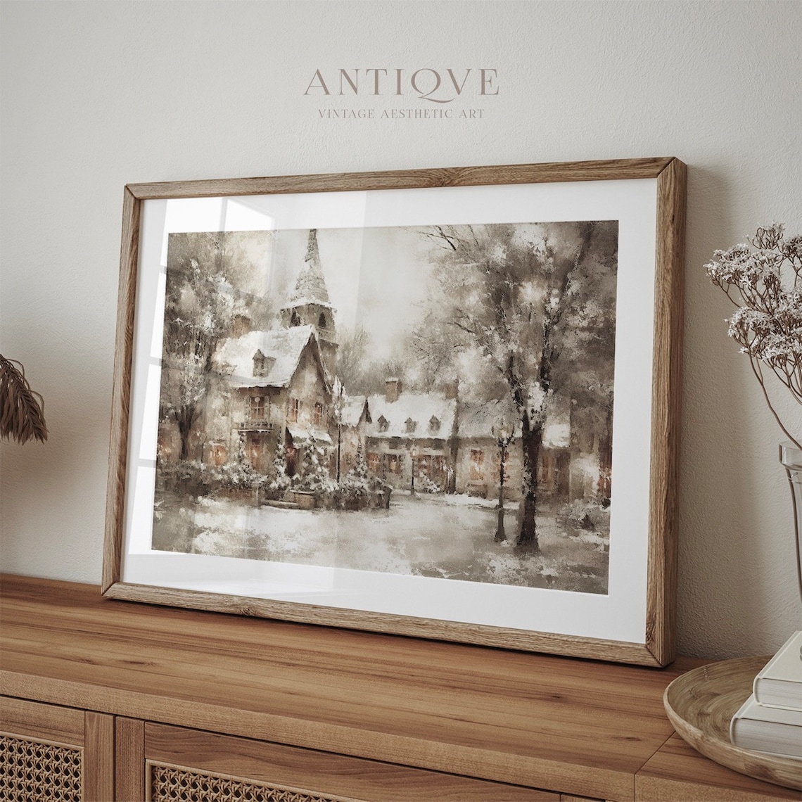 Christmas Village Square Christmas Tree, Farmhouse Art Print - Image 2