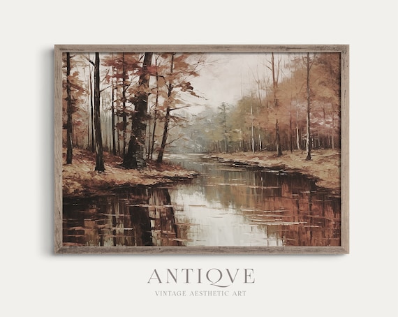 Autumn Lake Fall Woodland Rustic Neutral Art Print