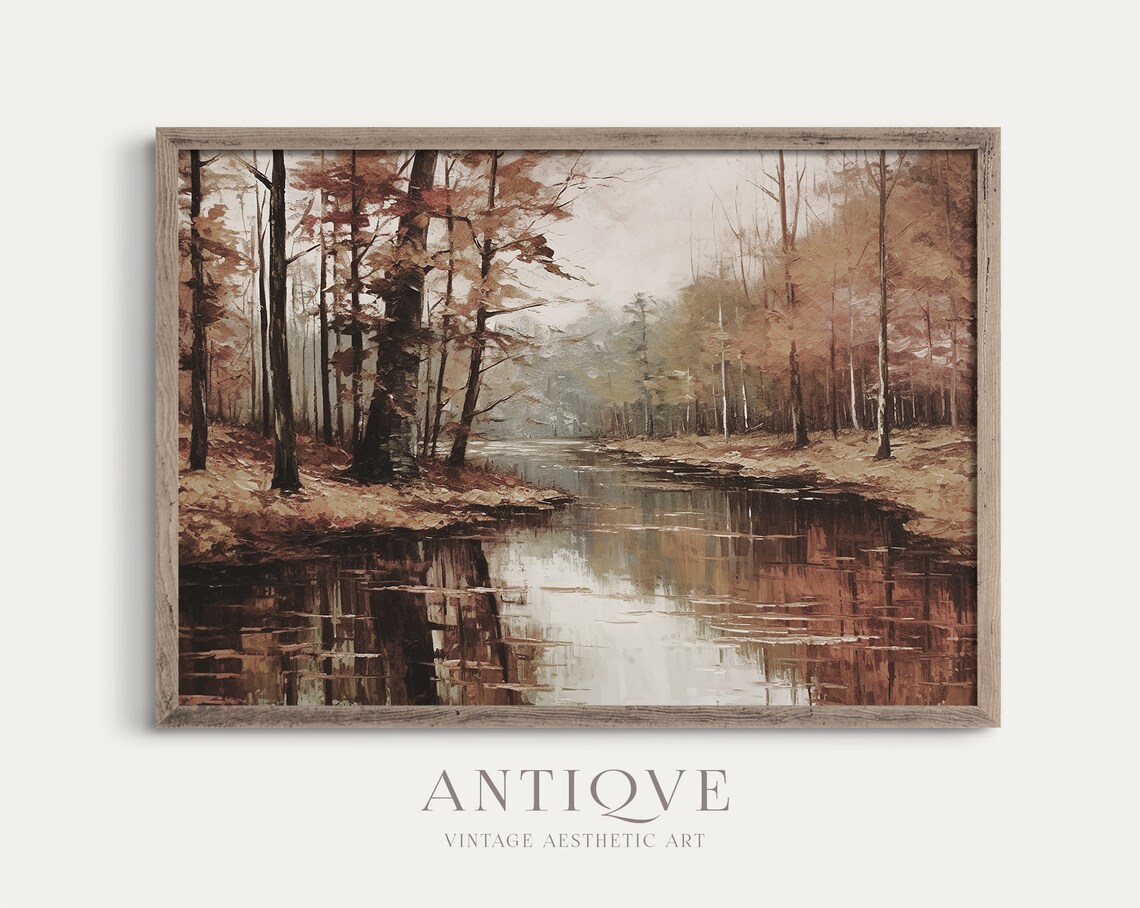 Autumn Lake Fall Woodland Rustic Neutral Art Print