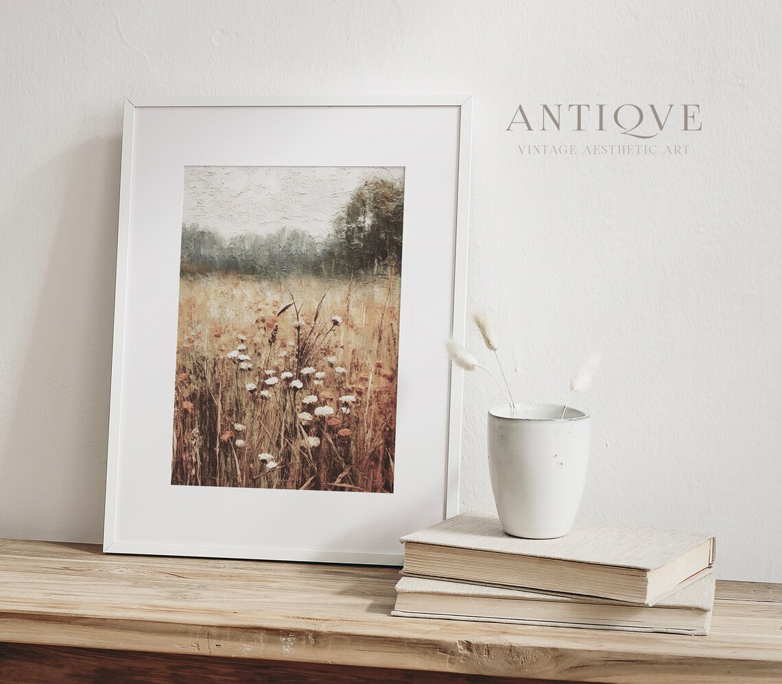 Autumn Wildflowers Textured Painting, Rustic Fall Landscape - Image 4