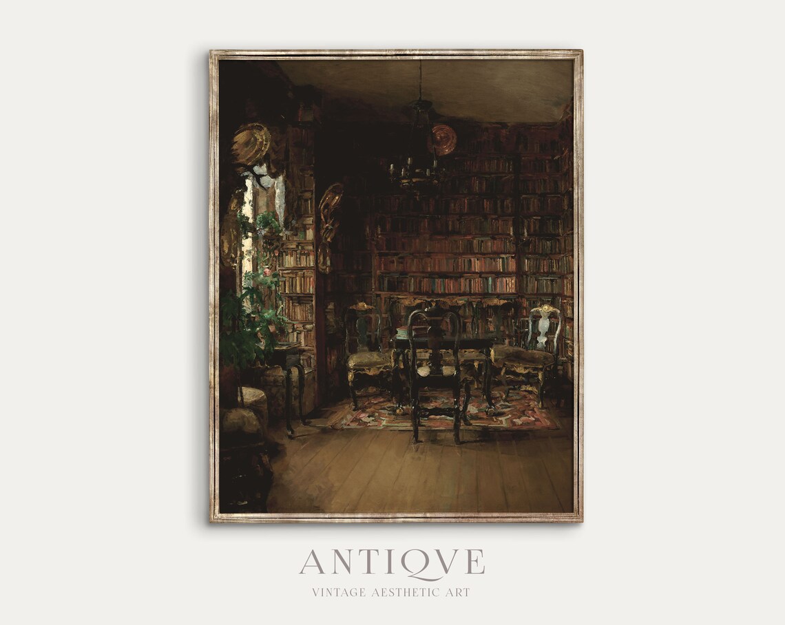 Moody Victorian Library Vintage Art Print - Image 2