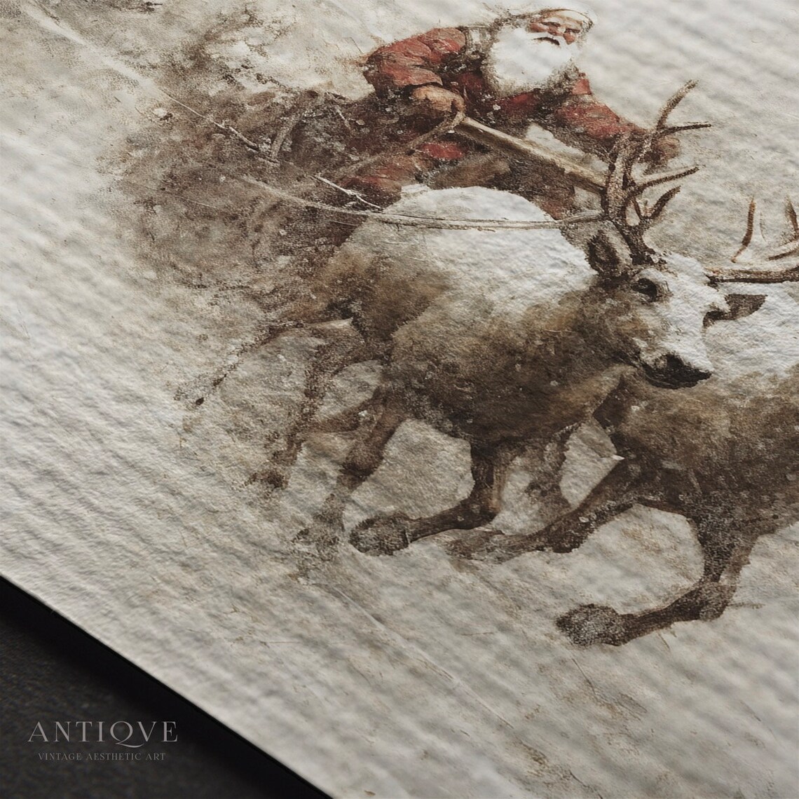 Santa Claus On Sleigh Rustic Christmas Art Print - Image 3