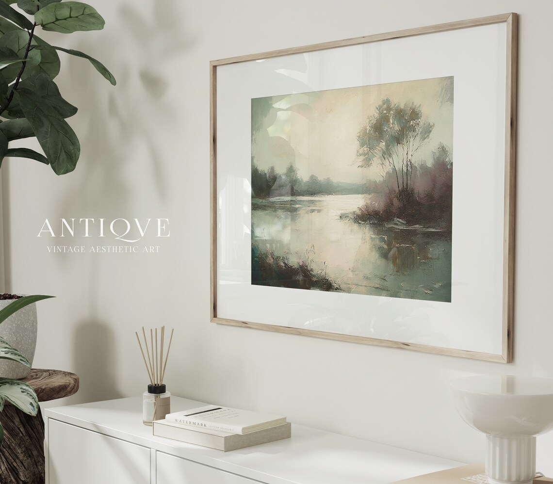 Misty Morning Lake Impressionist Landscape Vintage Style Poster - Image 4