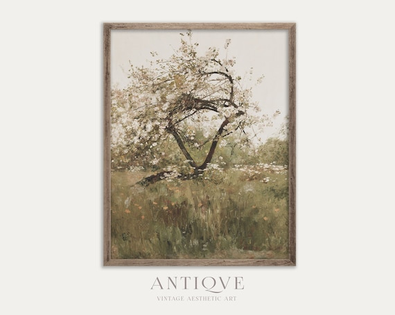 Spring Flowering Tree In Wildflower Meadow Soft Pastel Painting Poster