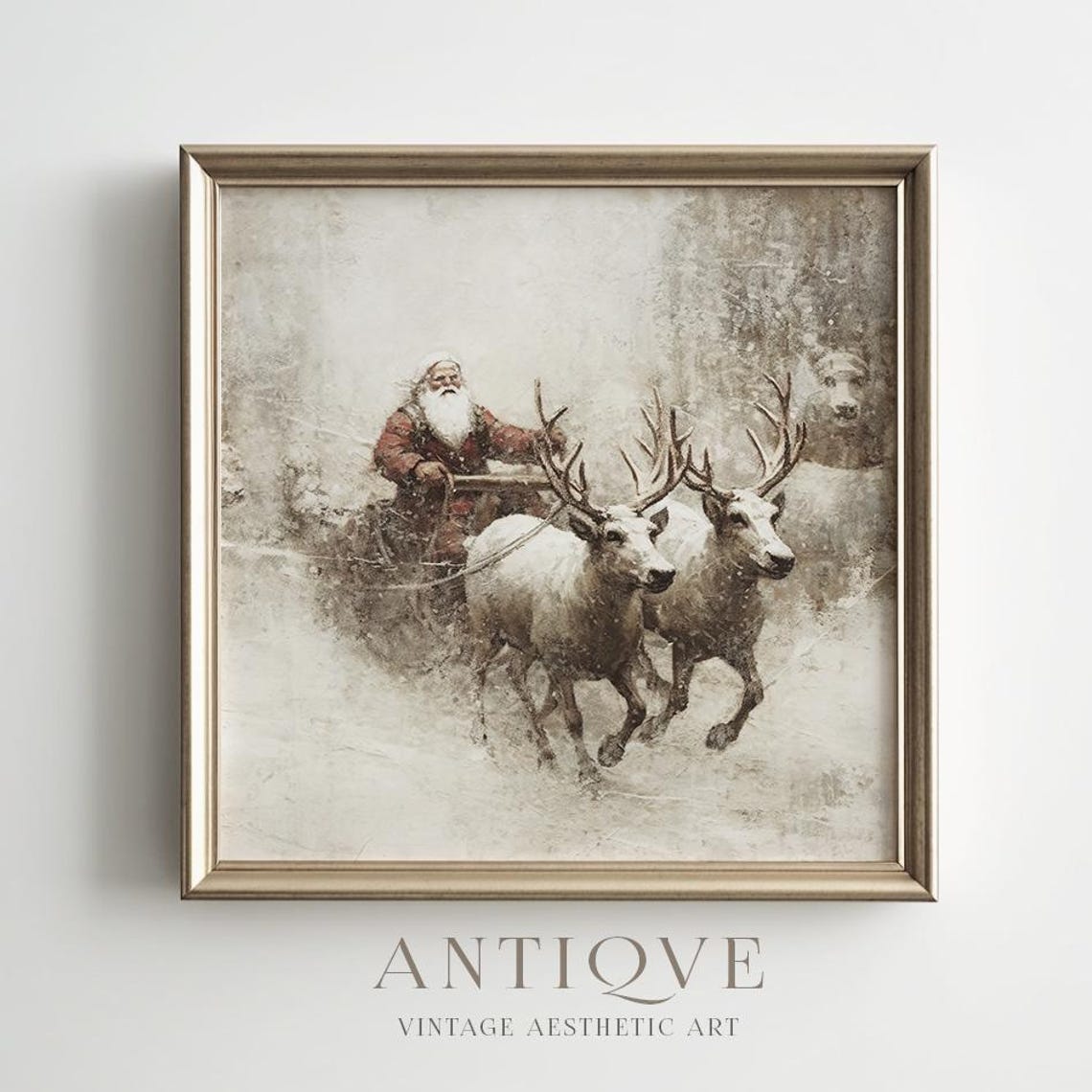 Santa Claus Sleigh Ride With White Reindeer In Snow Winter Poster - Image 4
