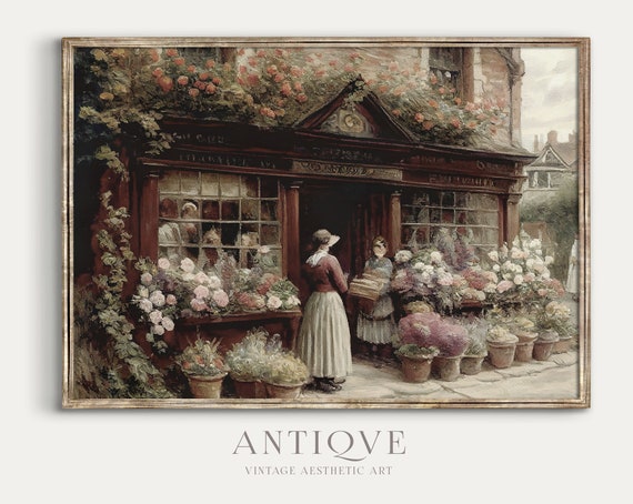 Vintage British Village Flower Shop Art Print