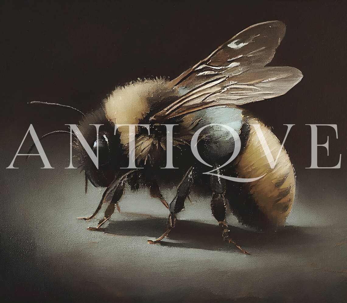Moody Bumblebee Antique Art, Dark Cottagecore Decor - Image 3