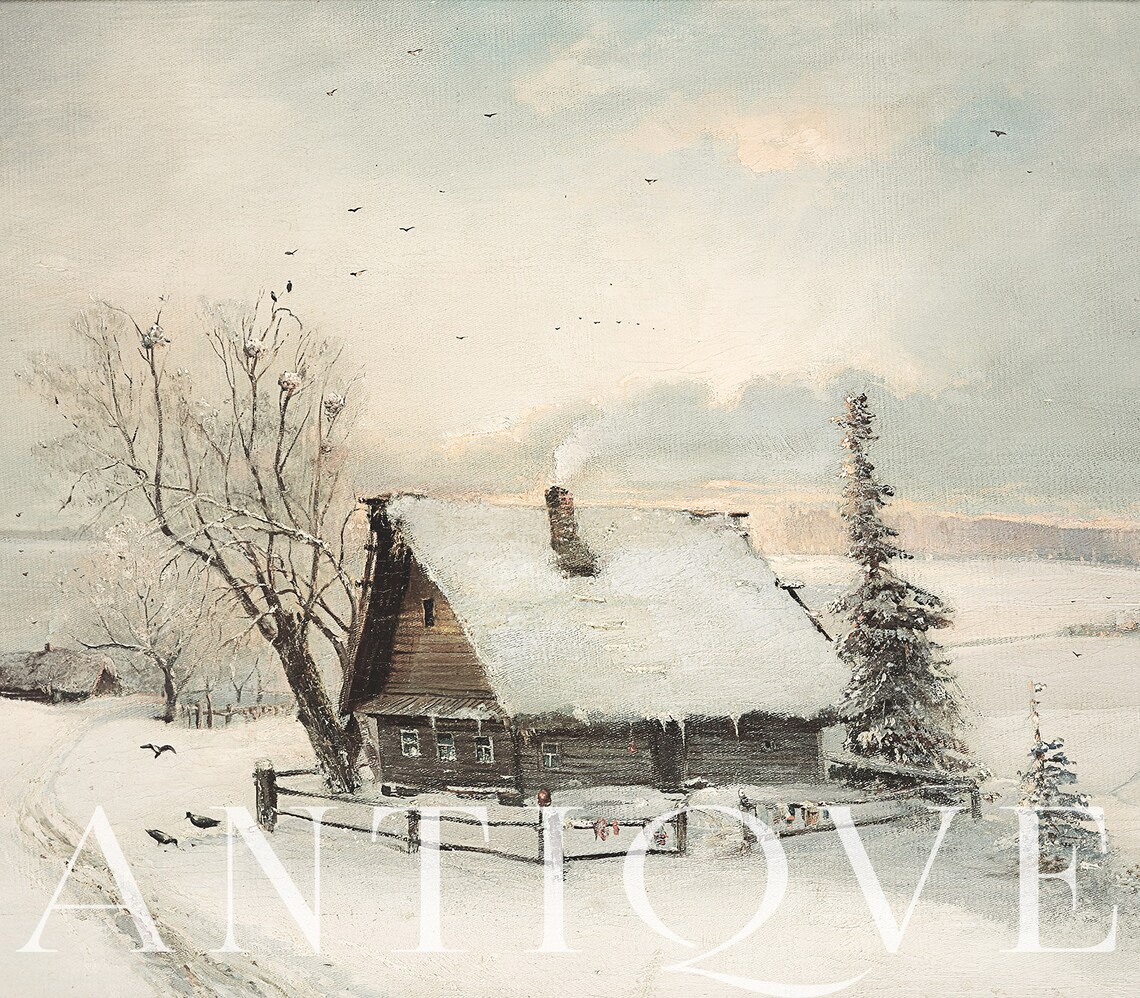Vintage Snowy House Art Print, Country Winter Lodge - Image 3