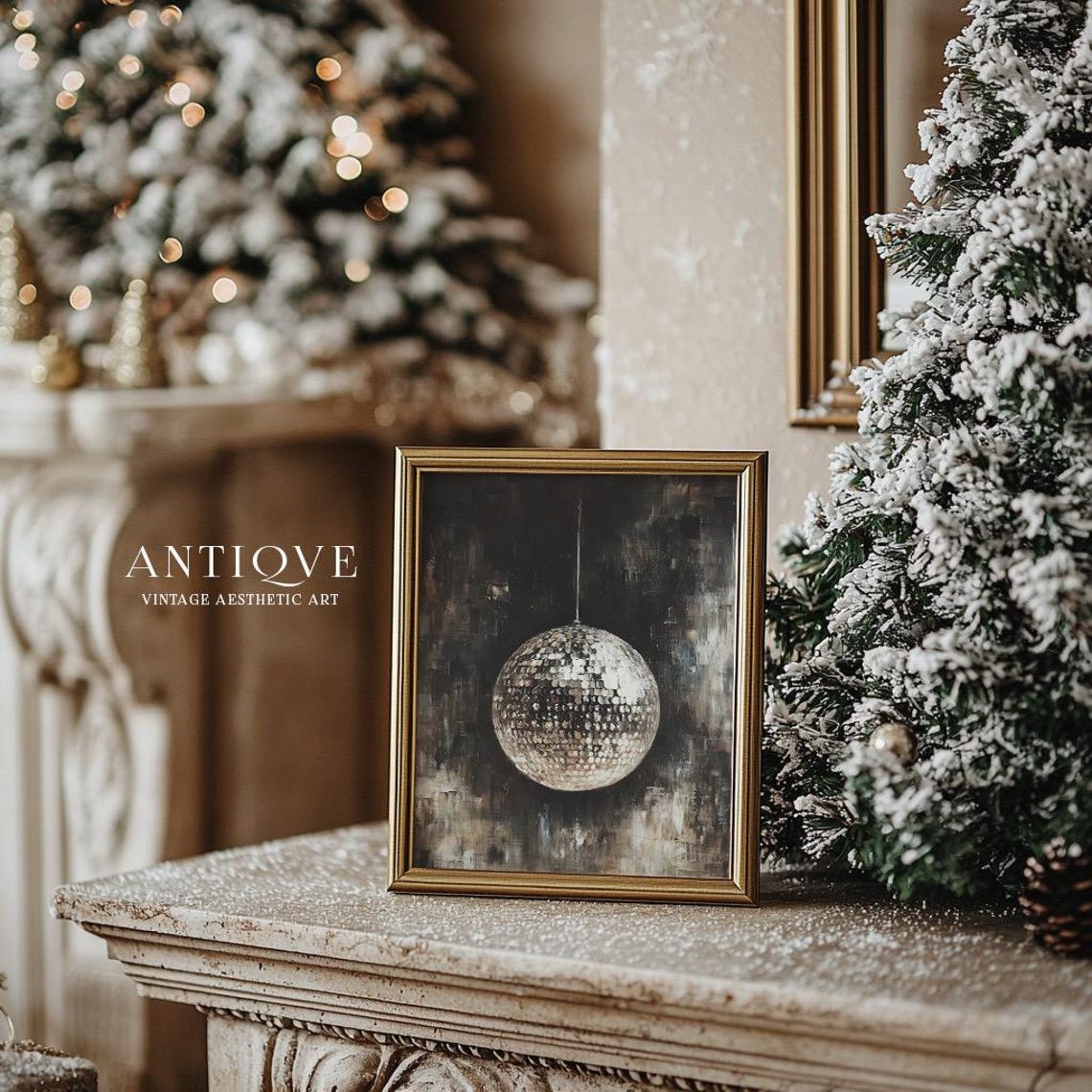 Disco Ball Hanging on Dark Abstract Festive New Years Party Wall Art - Image 3