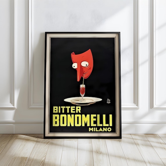 Bitter Bonomelli Poster Milano Aperitif Ad Vintage Italian Bar Wall Art Surreal Cocktail Print