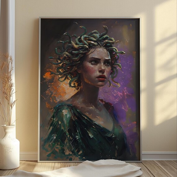 Medusa Vibrant Brush Art Print, Mythology Portrait