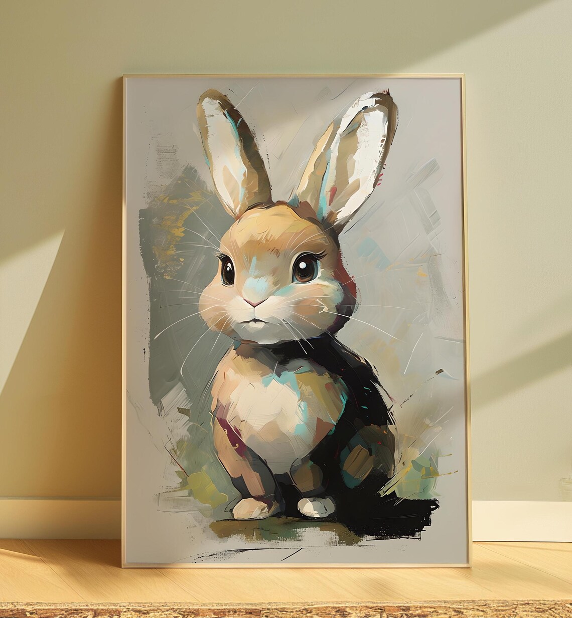 Easter Bunny Oil Painting, Vintage Nursery Decor