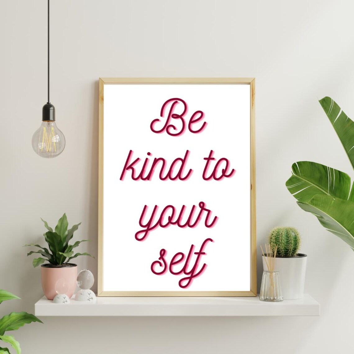 Be Kind To Yourself Red Script Self Love Affirmation Quote Poster