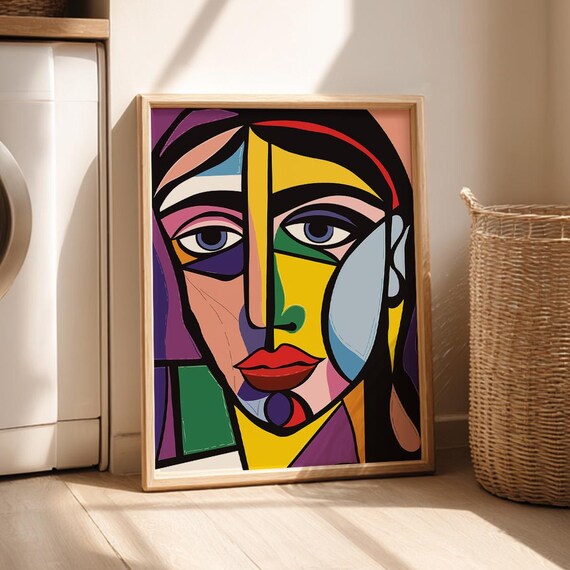 Cubist Abstract Woman Face Portrait Bold Colorful Modern Art Poster