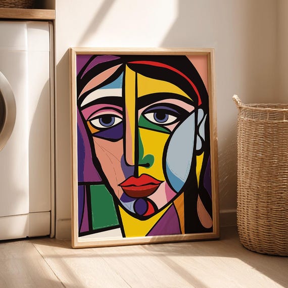 Cubist Art Print Abstract Woman Face Deco Retro Poster Bold Color Modernist Portrait Avantgarde
