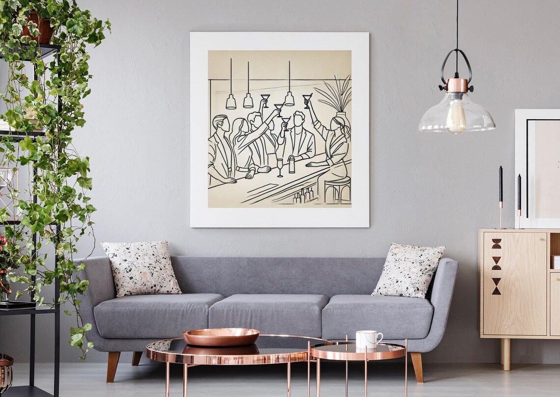 Minimalist Line Art Bar Party, Modern Cocktail Poster - Image 2
