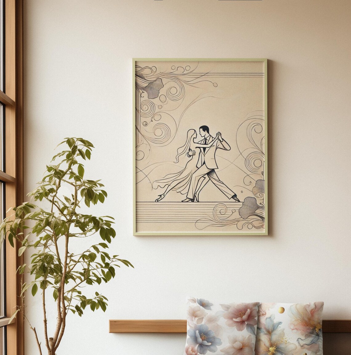 Elegant Dance Line Art, Romantic Ballroom Print