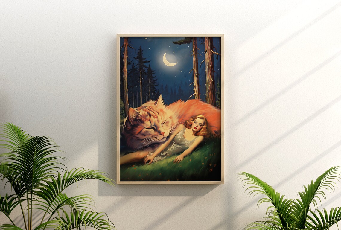 Sweet Dreams Orange Cat Retro Surreal Art Print - Image 2