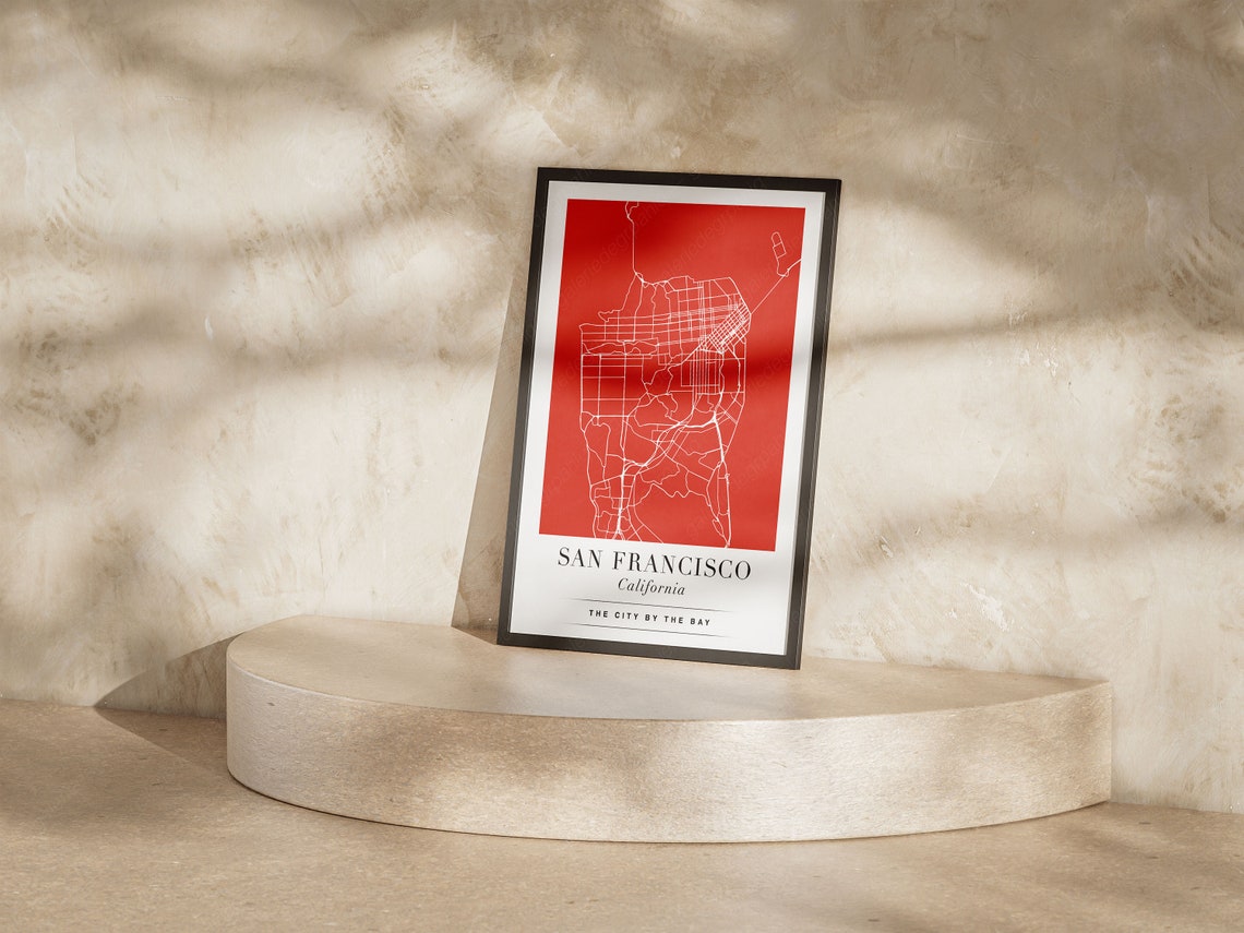 San Francisco California Red City Street Map Minimalist Art Poster - Image 5