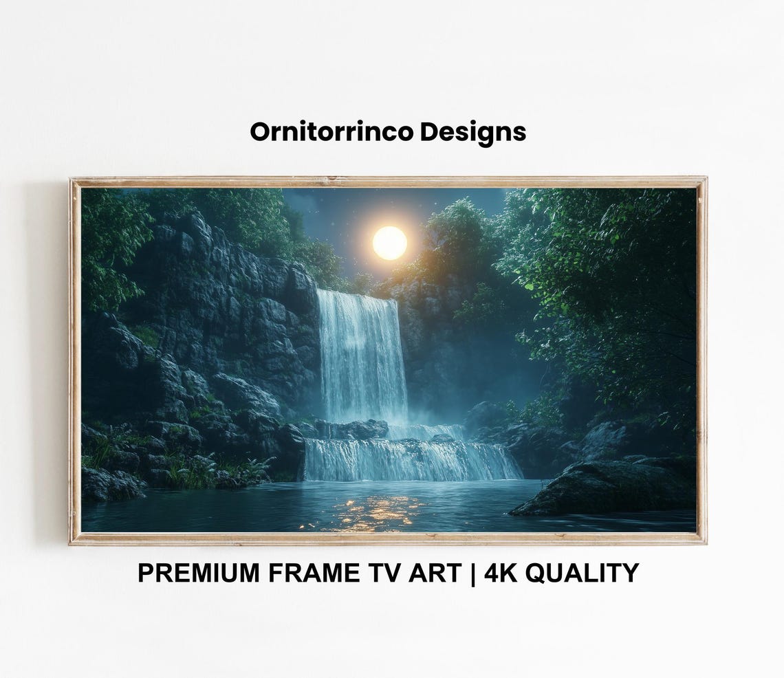 Waterfall Tv Art 4k Nature Landscape Tv Art Moonlight Tv Art Waterfall Tv Backdrop Peaceful Tv Art Tv366