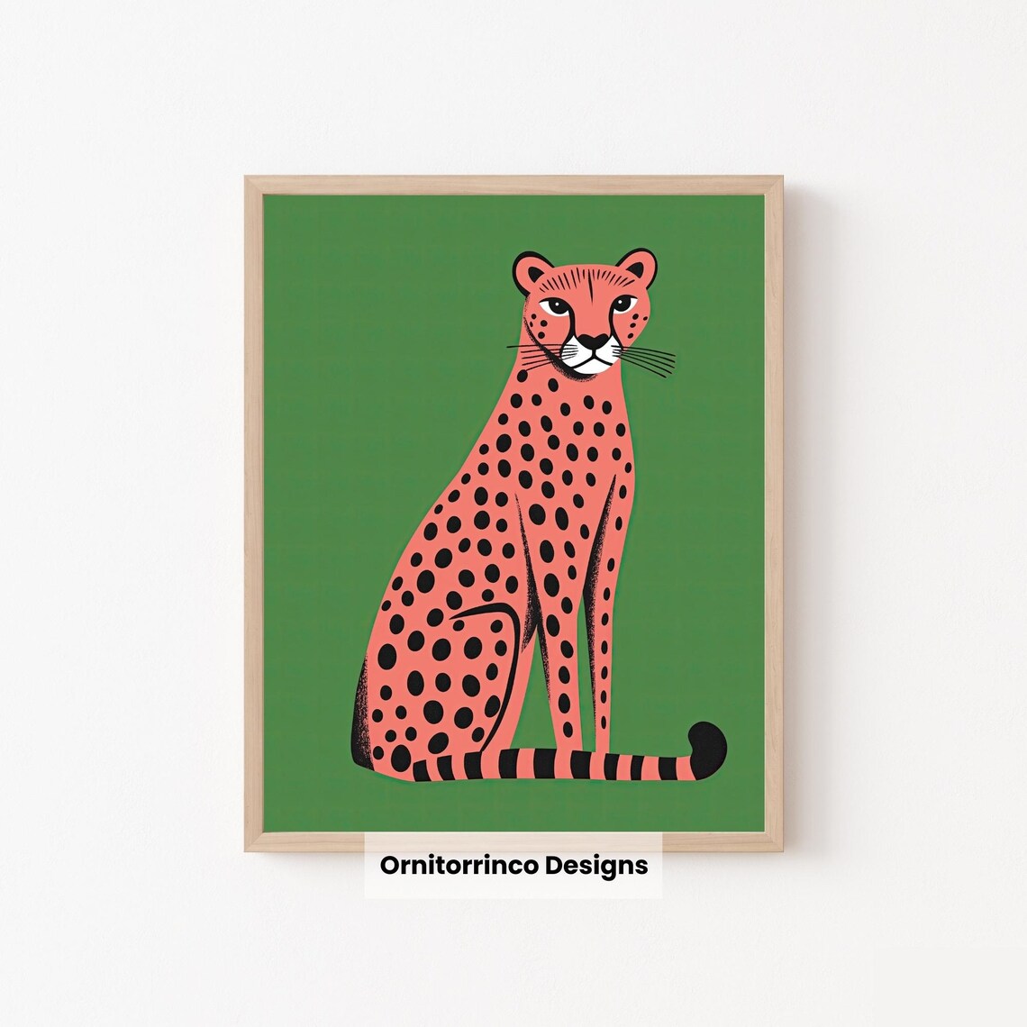 Pink Cheetah Green Background Bold Modern Wild Animal Art Print Poster - Image 2