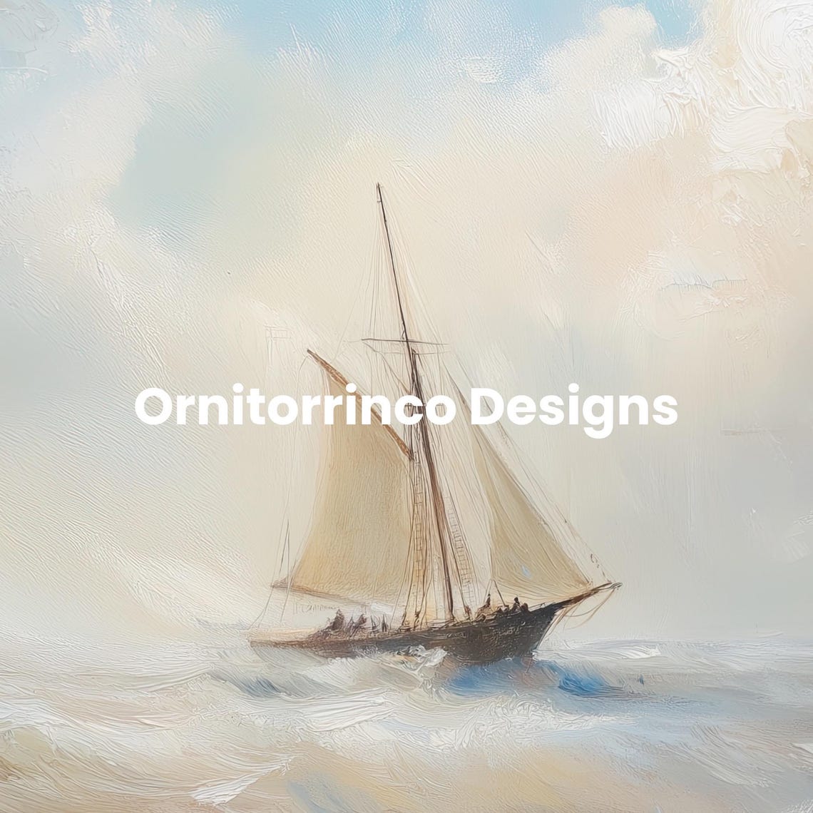 Sailboat Dreamy Cloudy Sky Soft Waves Romantic Marine Painting Poster - Image 2