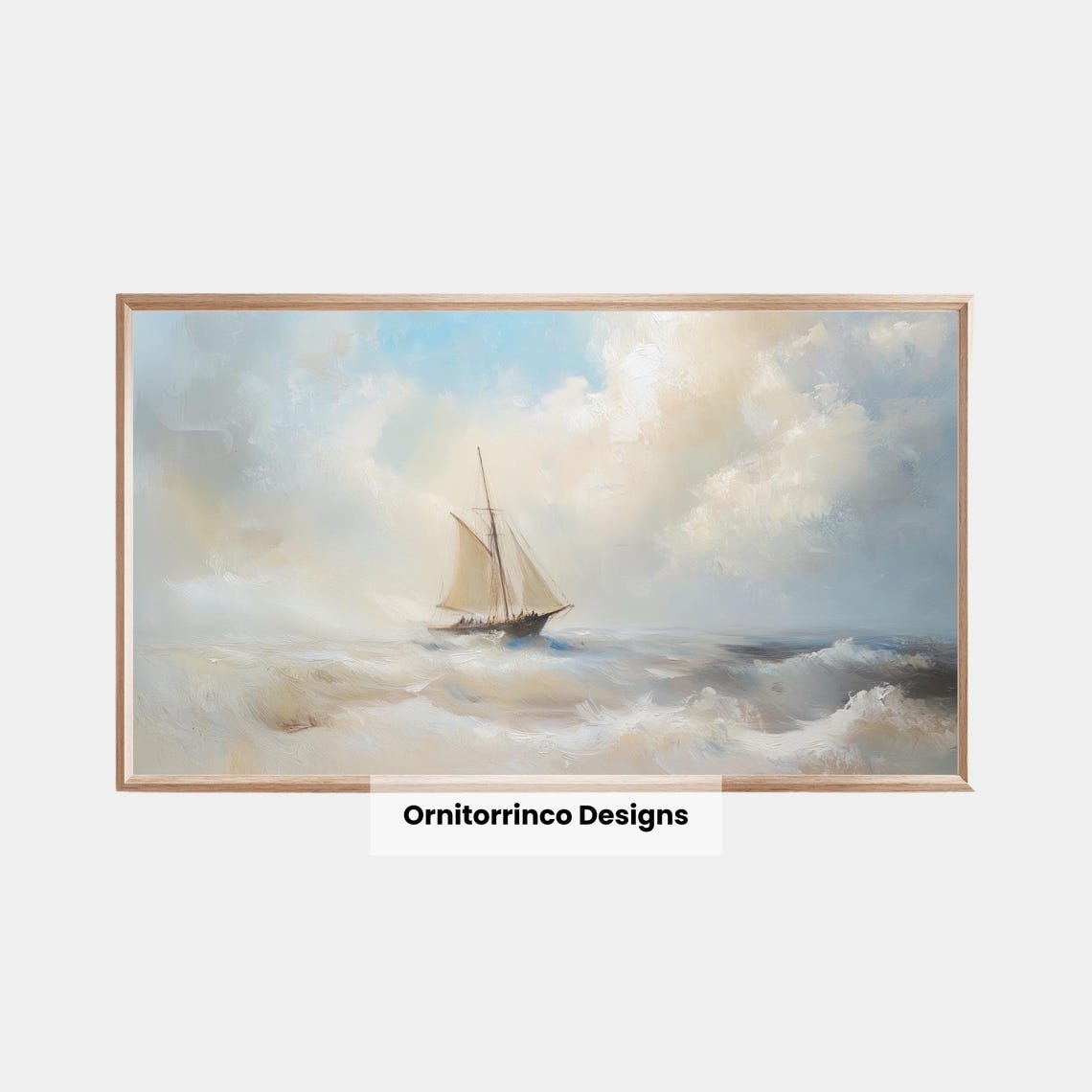 Sailboat Dreamy Cloudy Sky Soft Waves Romantic Marine Painting Poster
