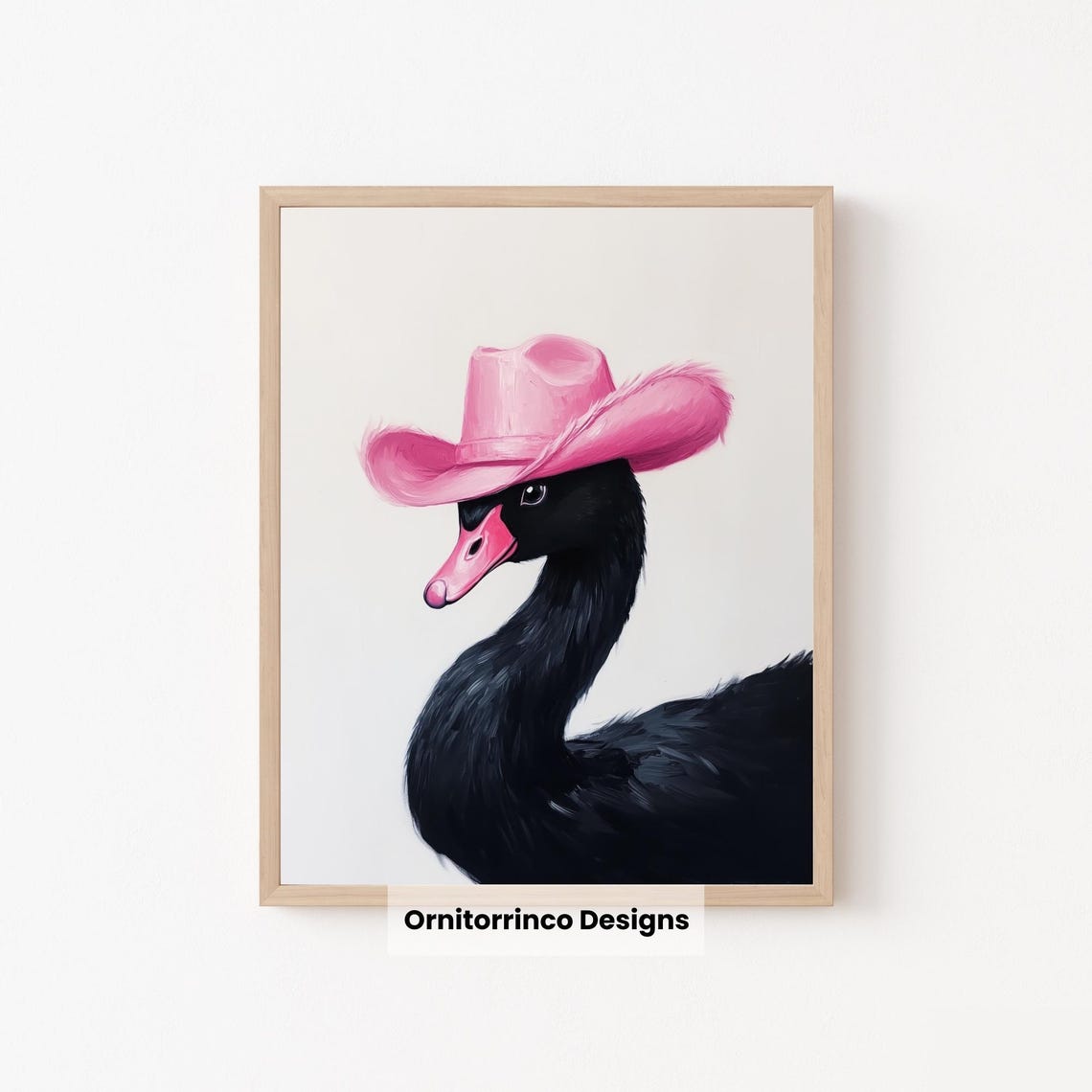 Black Swan Pink Cowboy Hat Western Style Whimsical Art Print Poster - Image 2