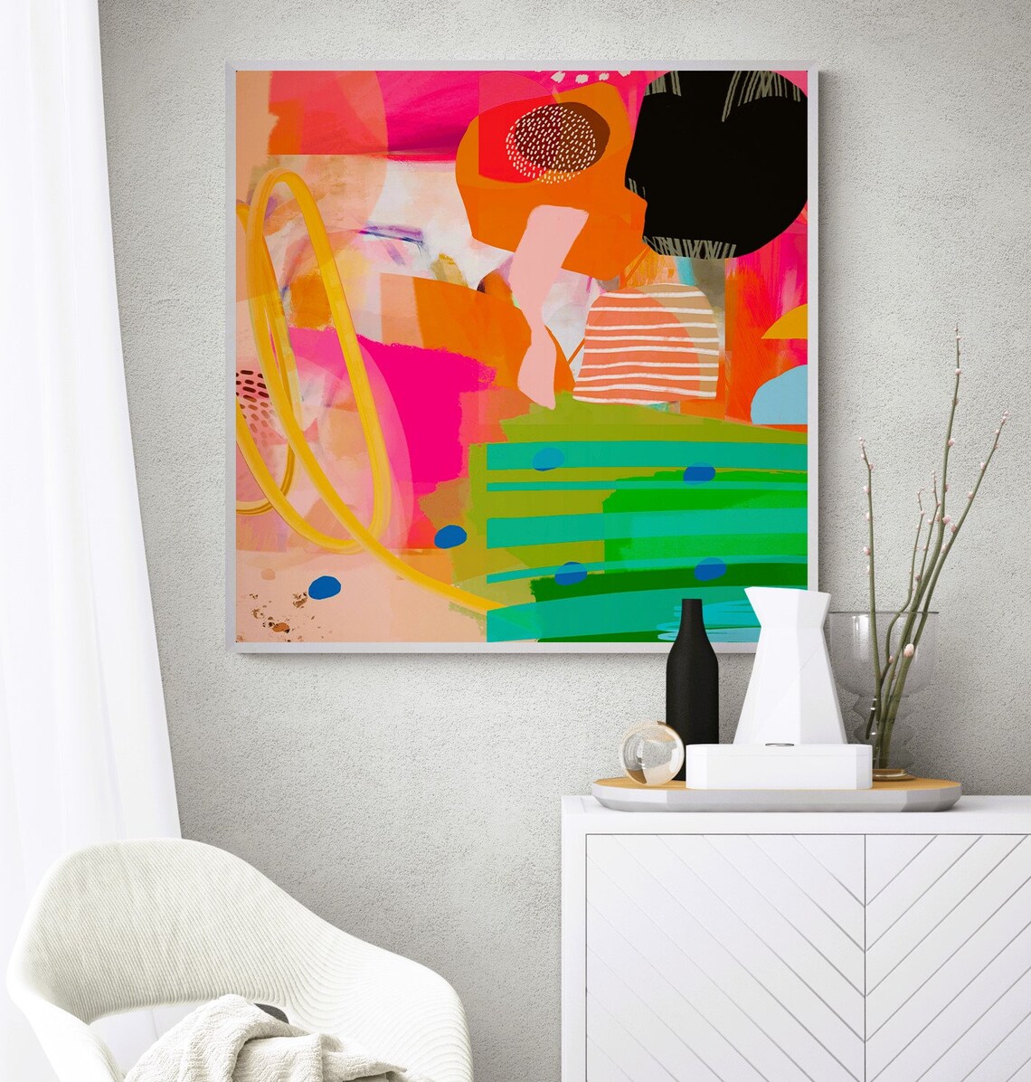 Abstract Green Orange Art Print, Modern Decor - Image 3