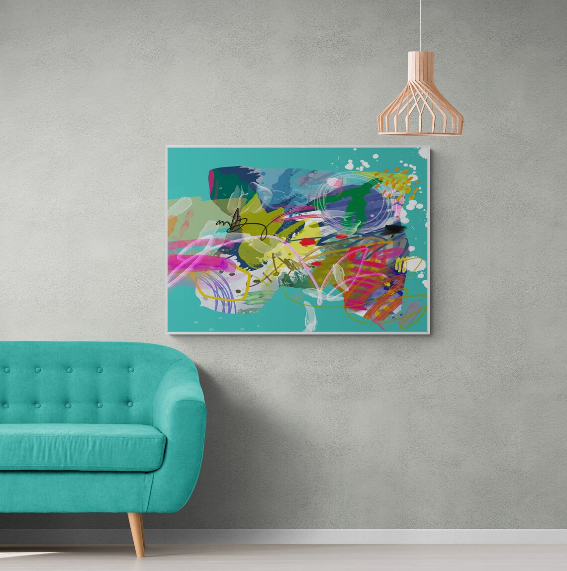 Mint Green Abstract Painting, Colorful Wall Art Print - Image 2