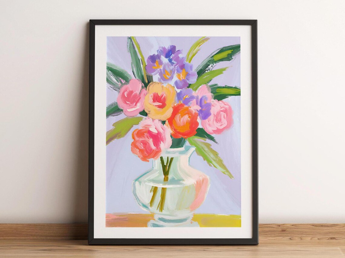 Pastel Flowers In Vase Colorful Floral Still Life Art Poster