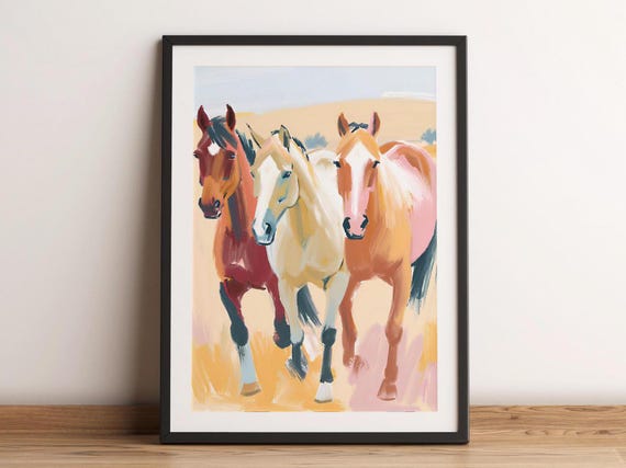 Western Horses Retro Print Southern Cowboy Wall Art Pink Watercolor Pastel Painting Home Decor Vintage Poster