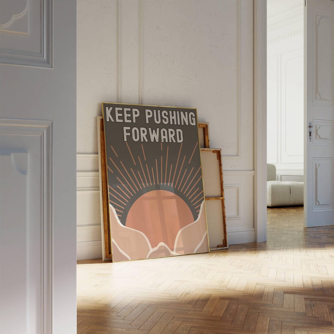 Keep Pushing Forward Boho Sunrise Minimalist Motivational Quote Poster