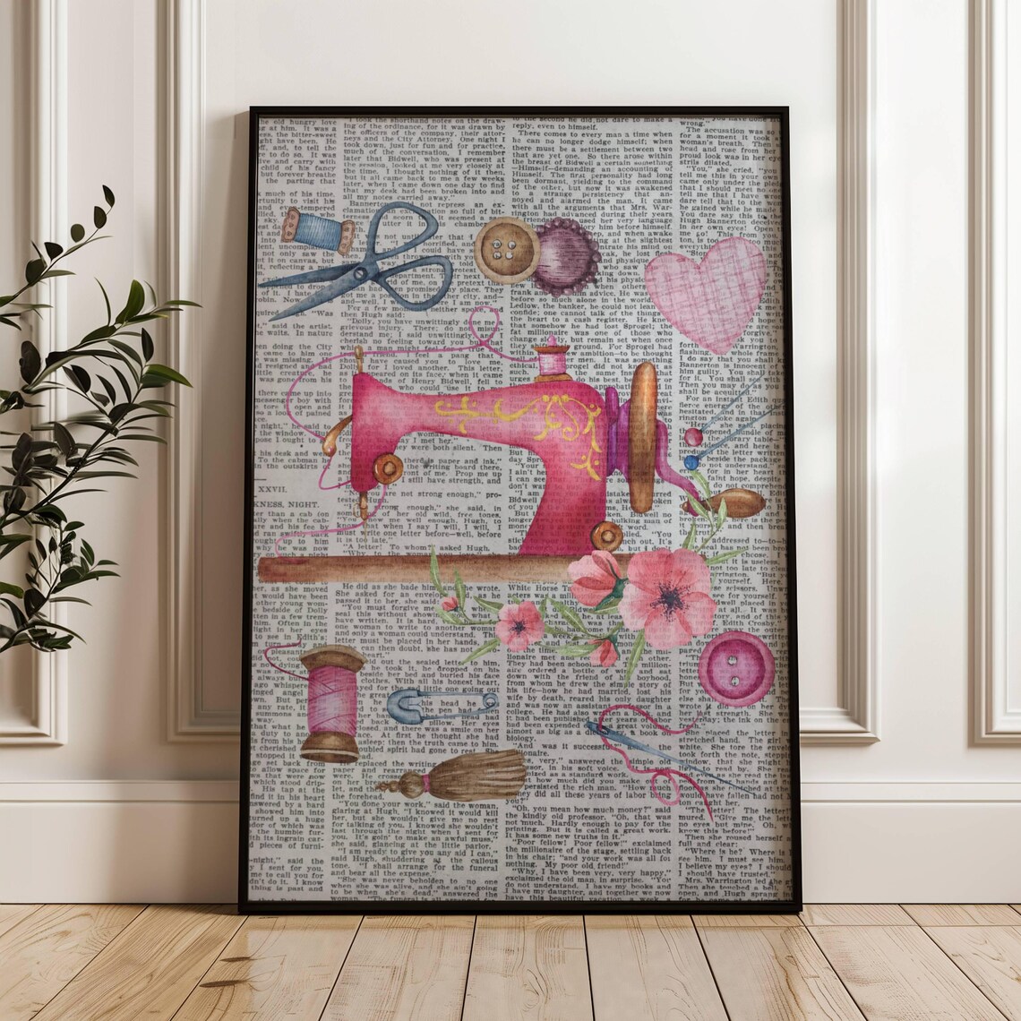 Sewing Machine Christmas Art Print, Sewing Room Decor