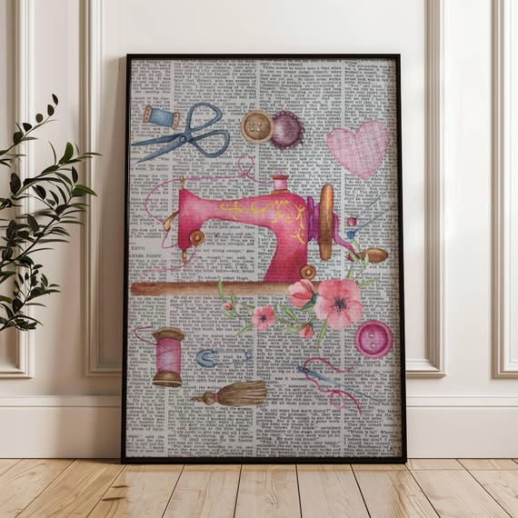 Sewing Machine Christmas Art Print, Sewing Room Decor