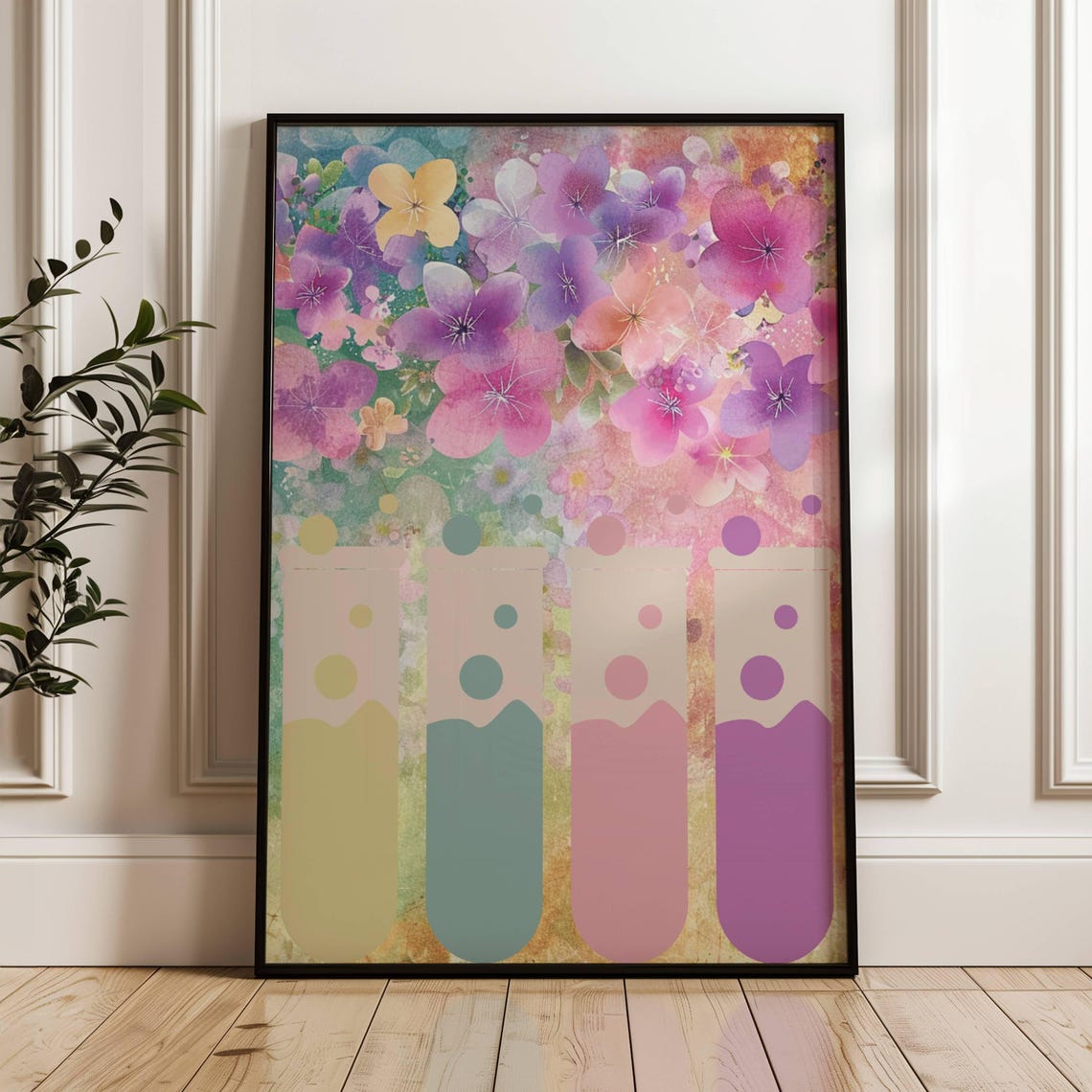 Colorful Test Tubes Floral Watercolor Science Laboratory Poster - Image 4