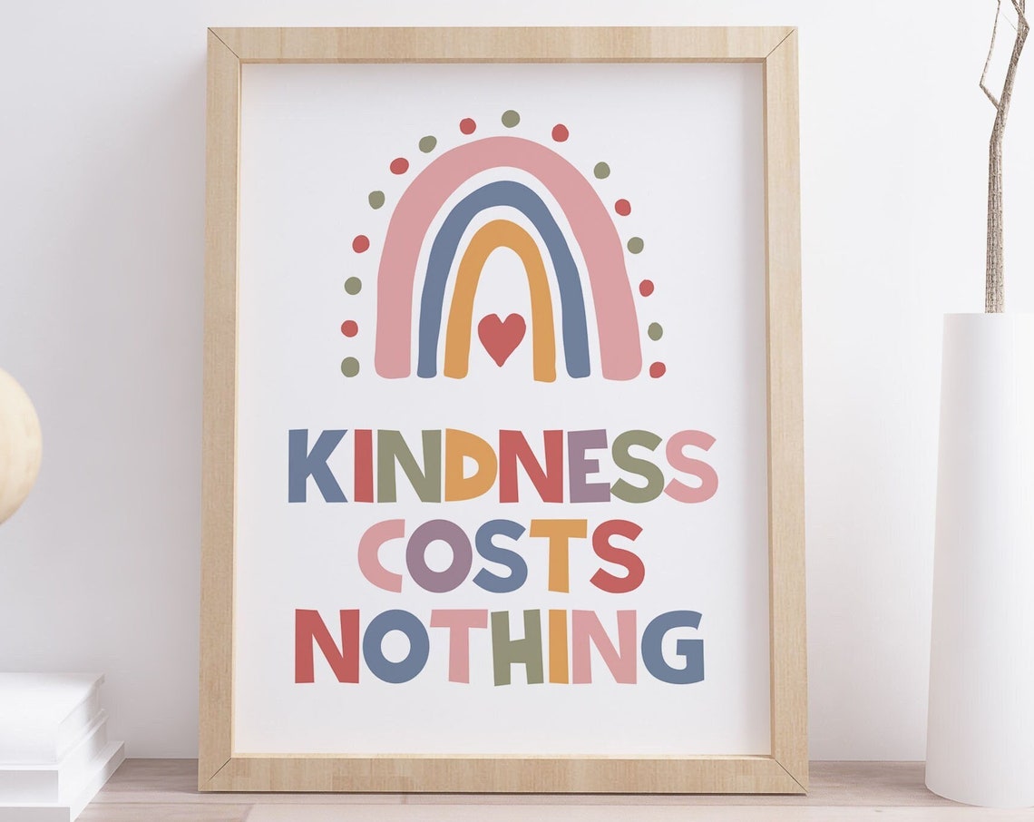 Kindness Costs Nothing Rainbow Heart Colorful Kids Room Poster