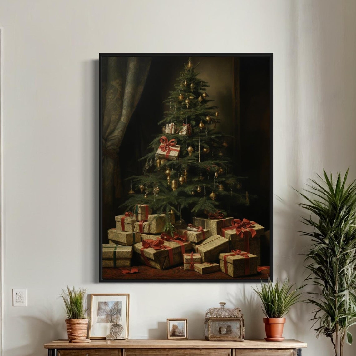 Classic Christmas Tree Gold Ornaments Vintage Gifts Holiday Art Poster