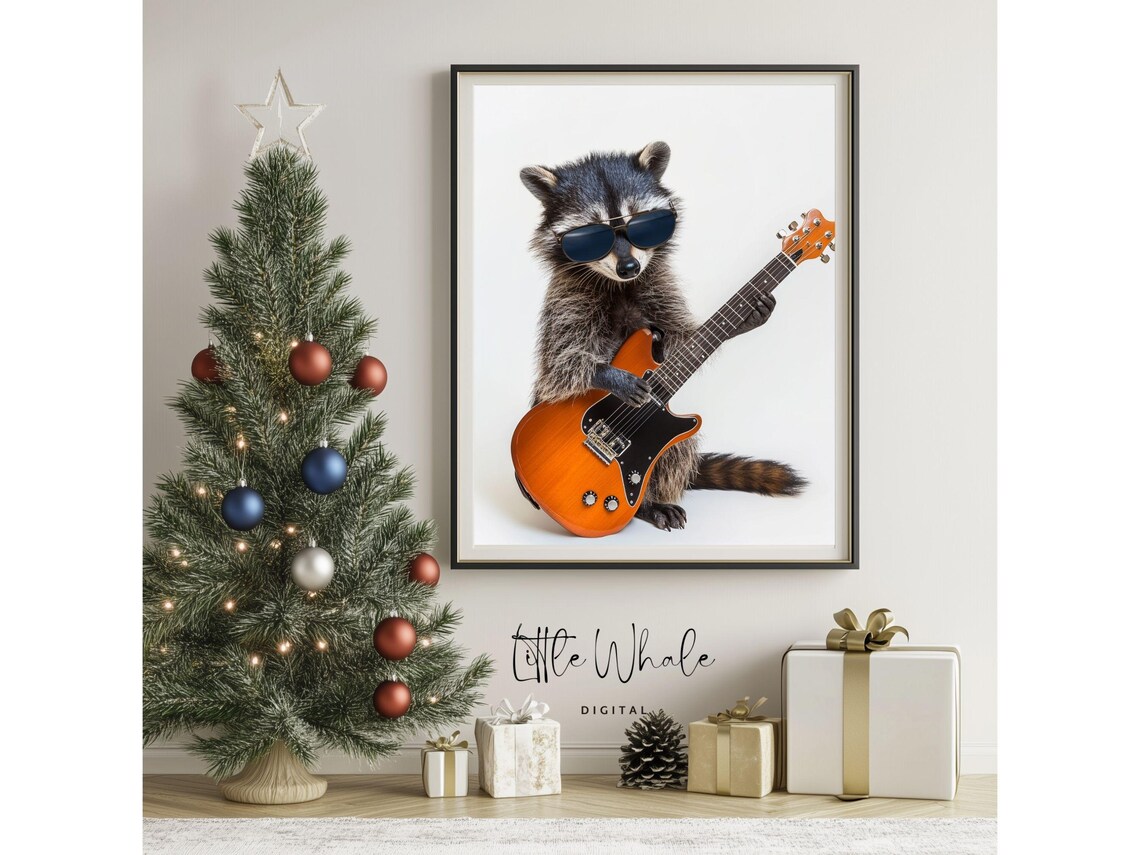 Funny Raccoon Playing Electric Guitar Wearing Sunglasses Poster - Image 3