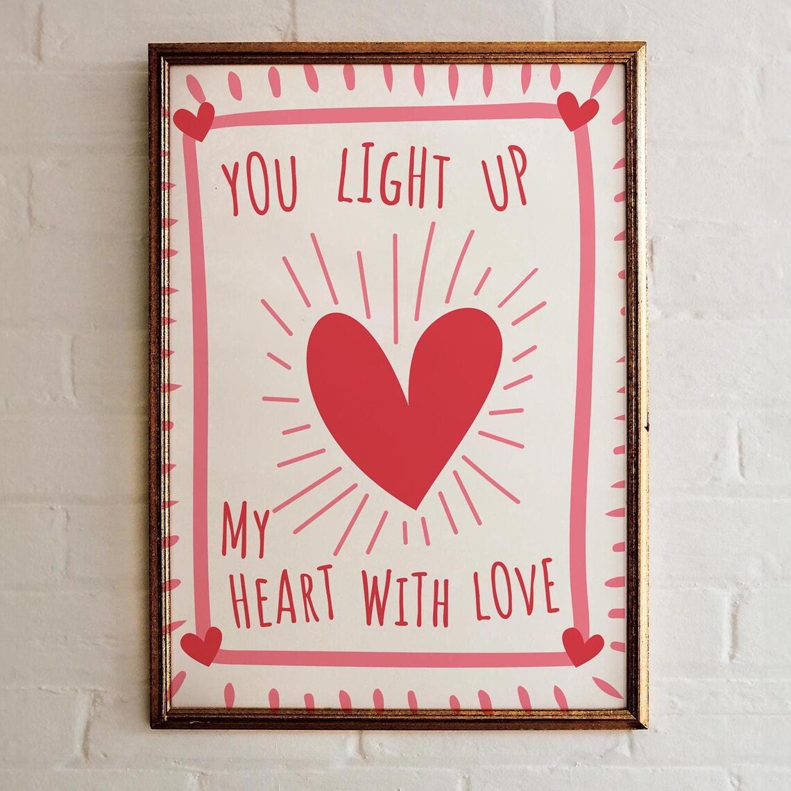 You Light Up My Heart With Love Red Radiant Heart Quote Poster