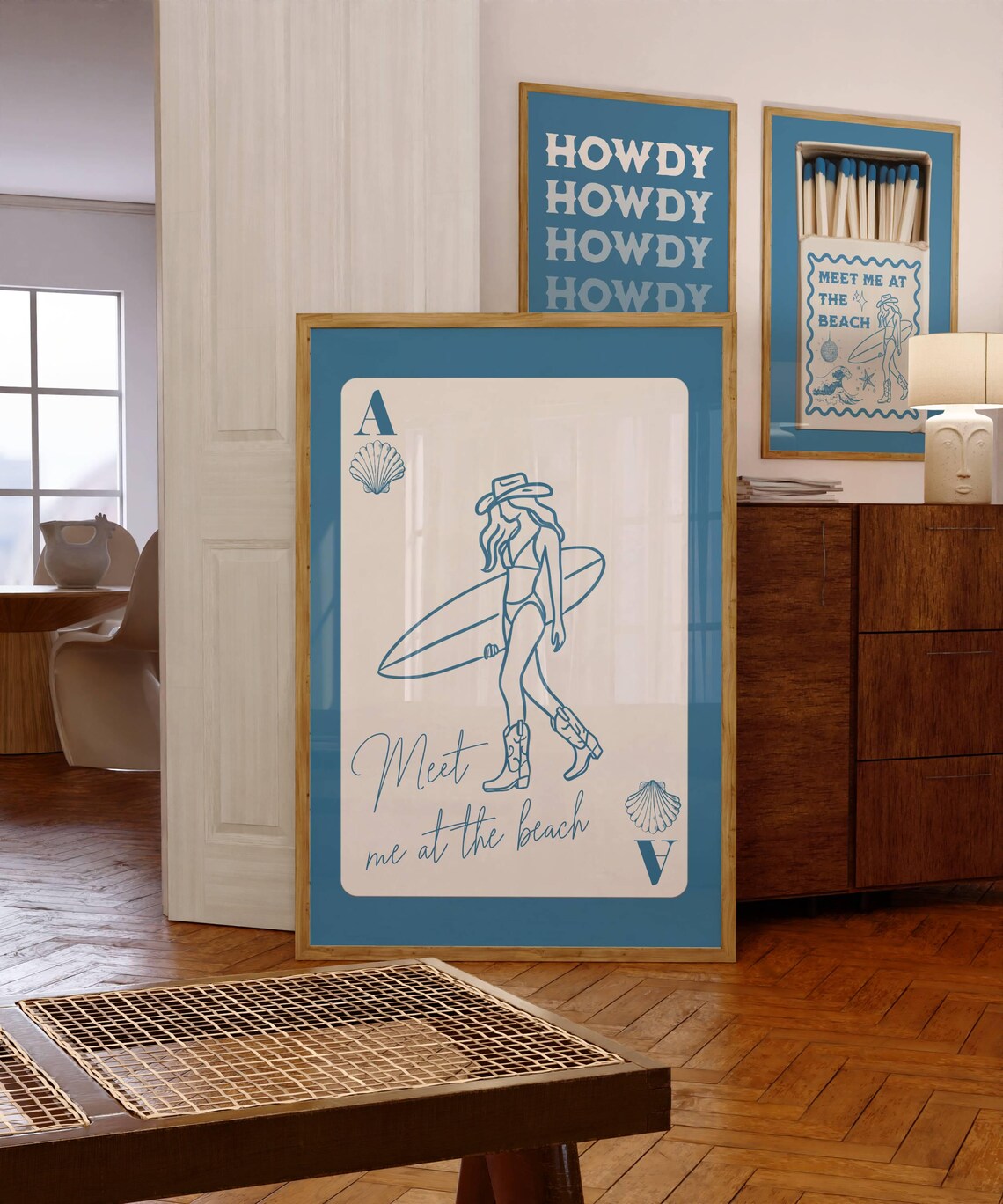 Coastal Cowgirl Blue Poster Ace Of Hearts Print Meet Me At The Beach Millennial Granddaughter Gift Western Decor Surf