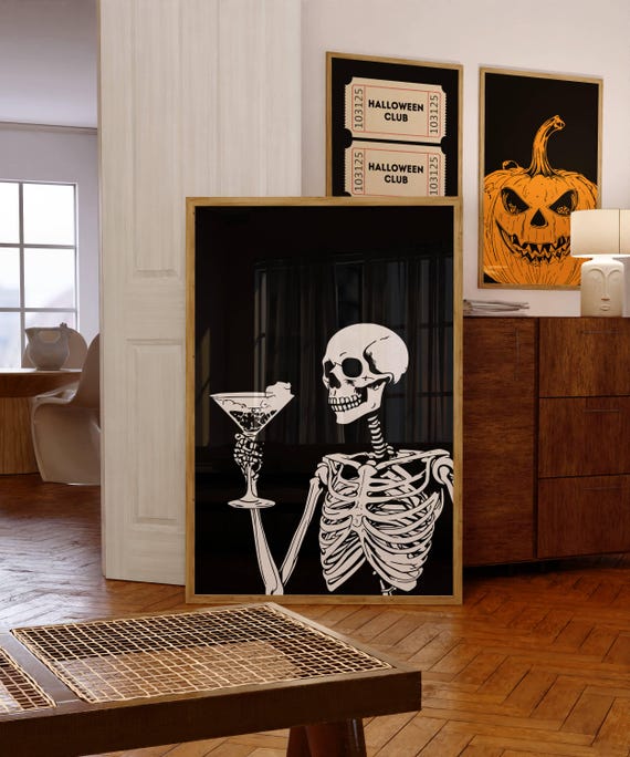 Skeleton With A Halloween Cheers Art Print