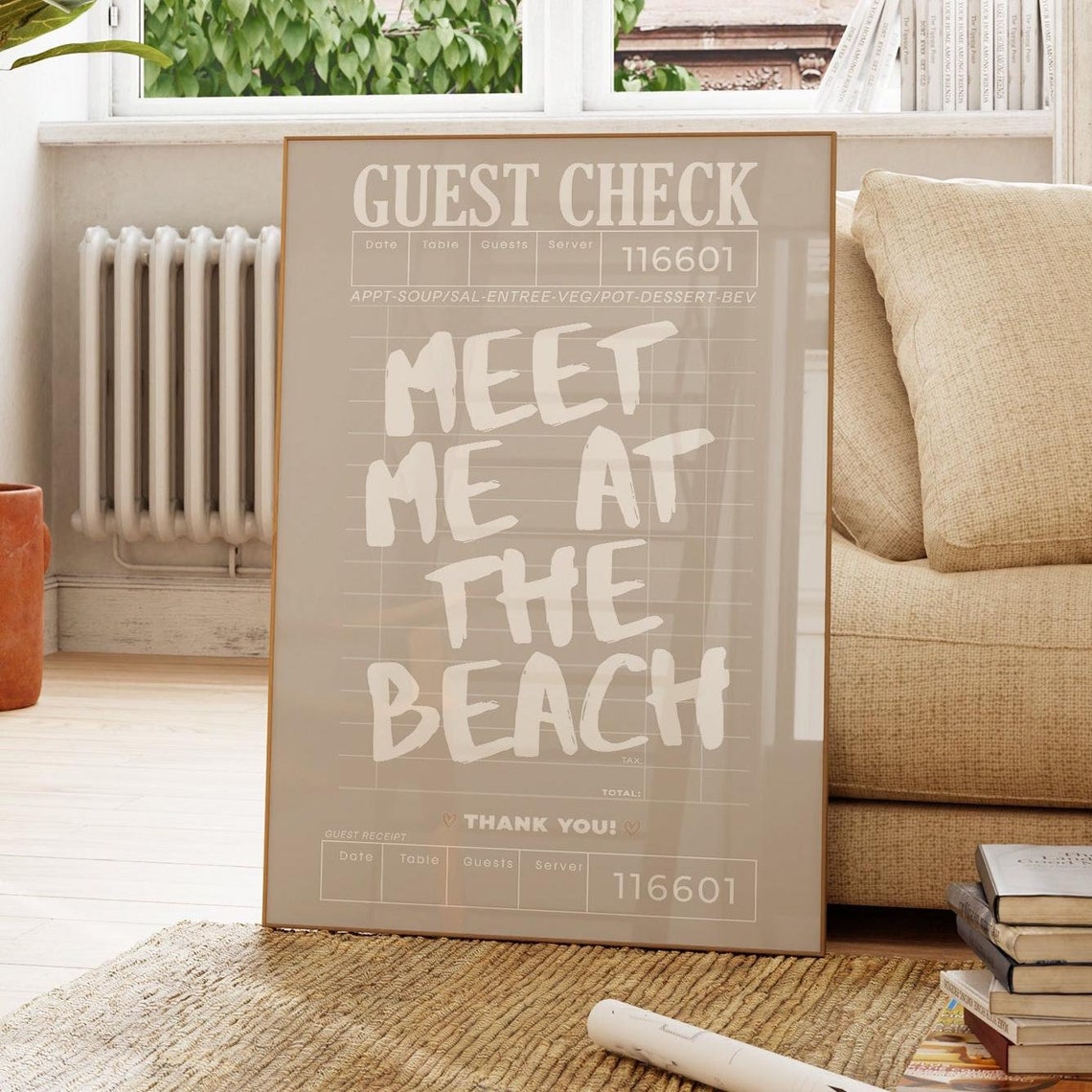 Meet Me At The Beach Guest Check Retro Coastal Typography Poster