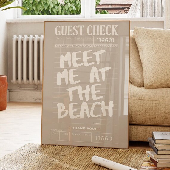 Meet Me At The Beach Guest Check Retro Coastal Typography Poster
