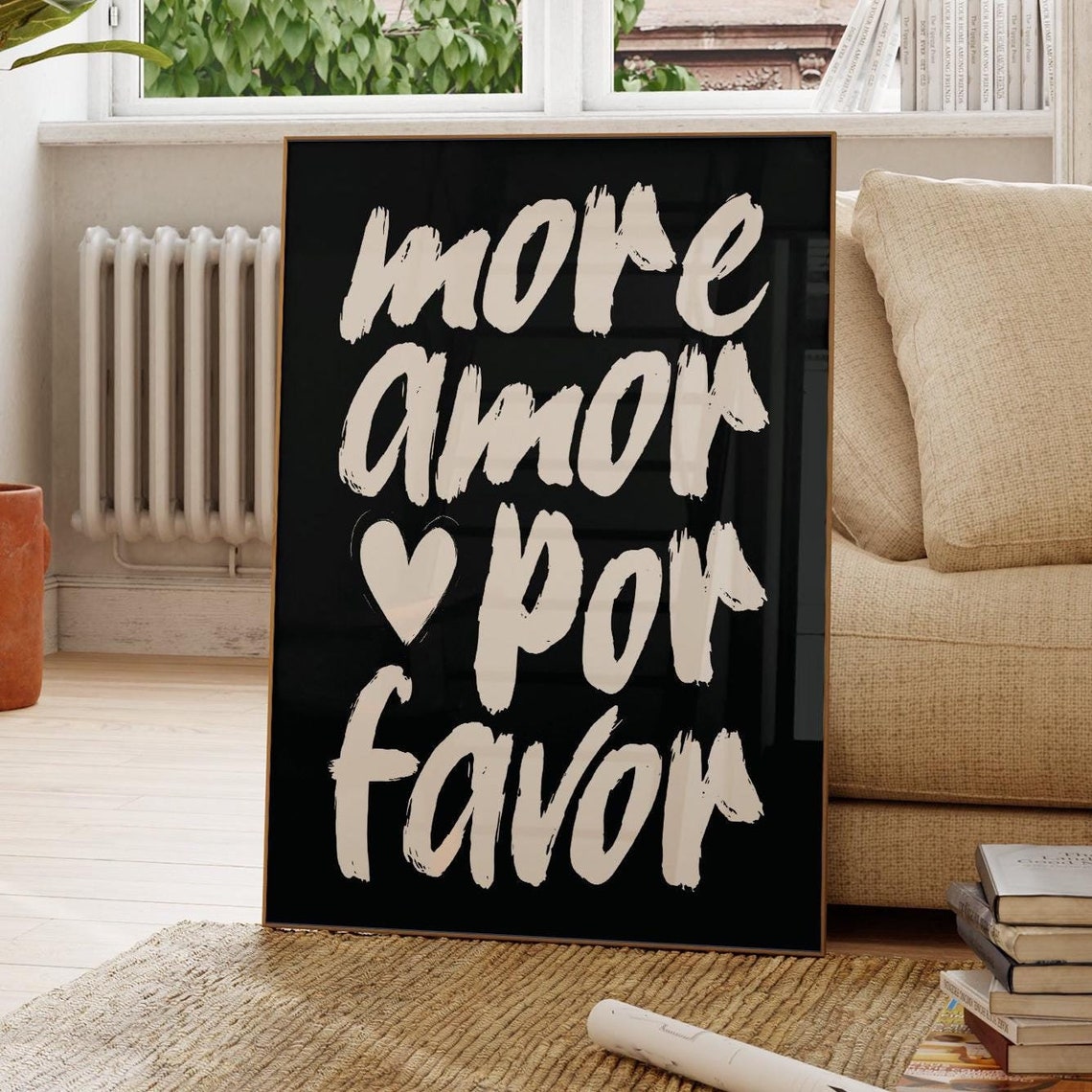 More Amor Por Favor Black White Brush Script Typography Poster