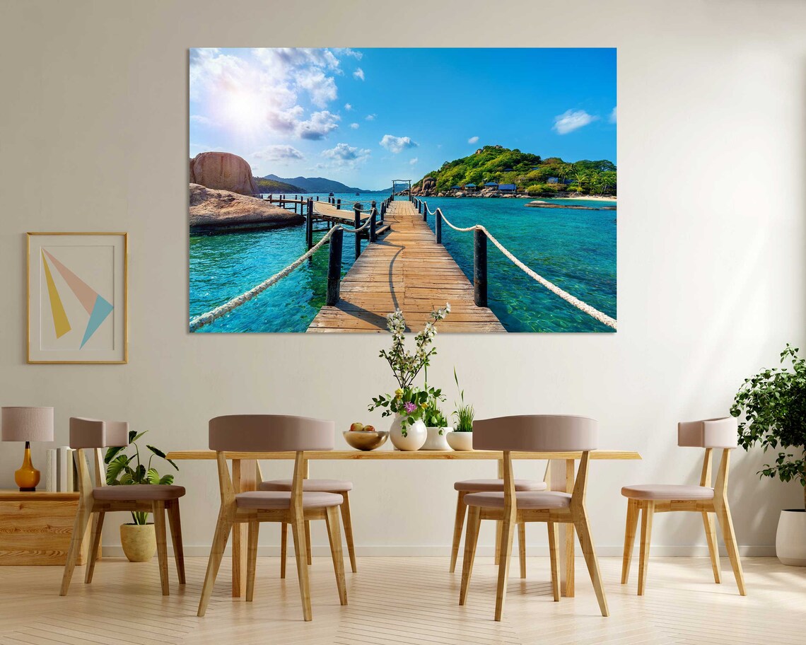 Thailand Tropical Island Wooden Pier Over Turquoise Water Beach Poster - Image 6