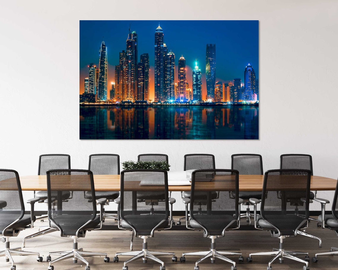 Dubai Marina Skyscrapers Night Lights Water Reflections City Poster - Image 4